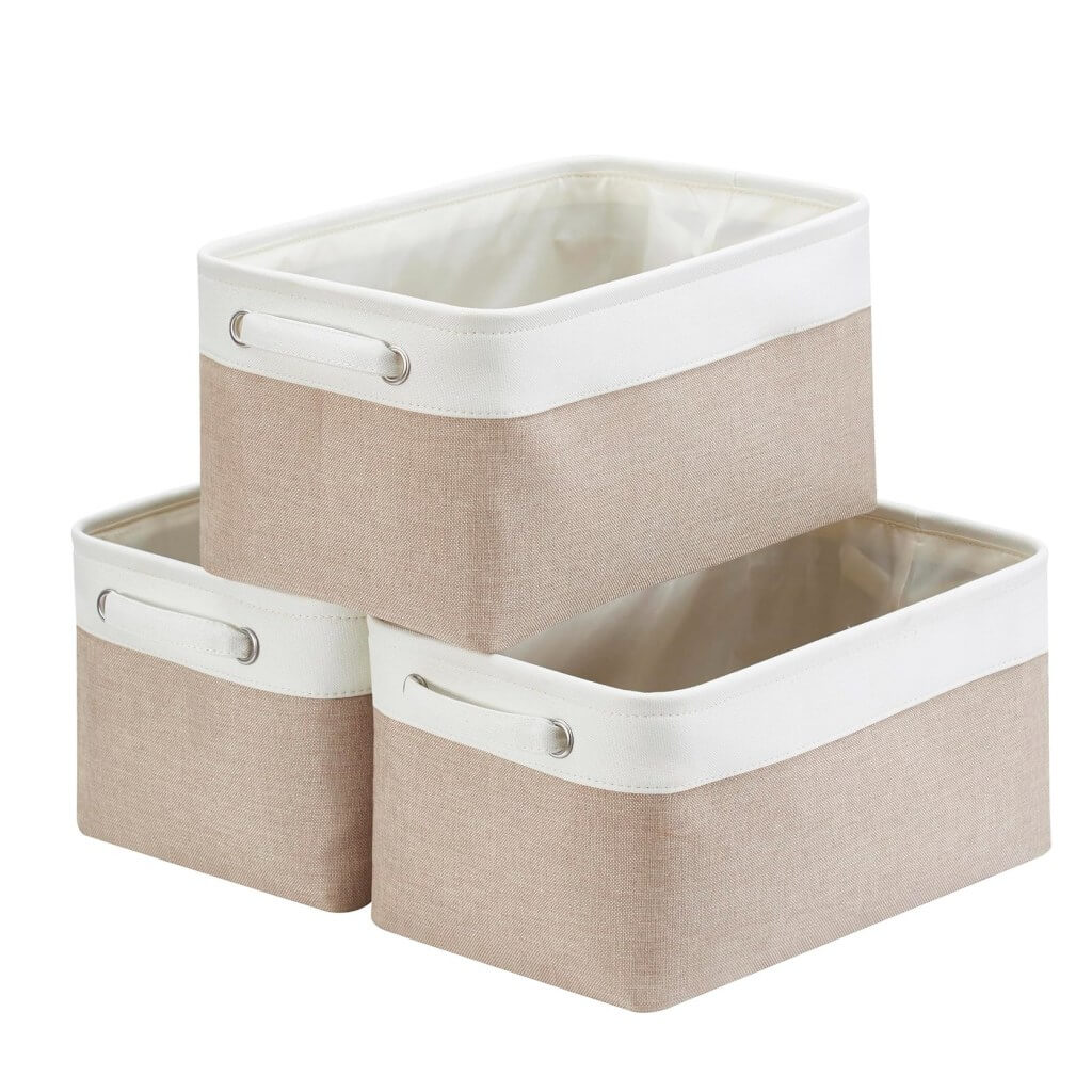 Canvas Storage Box Set | Linen & Cotton | Set of 3 | Grey White
