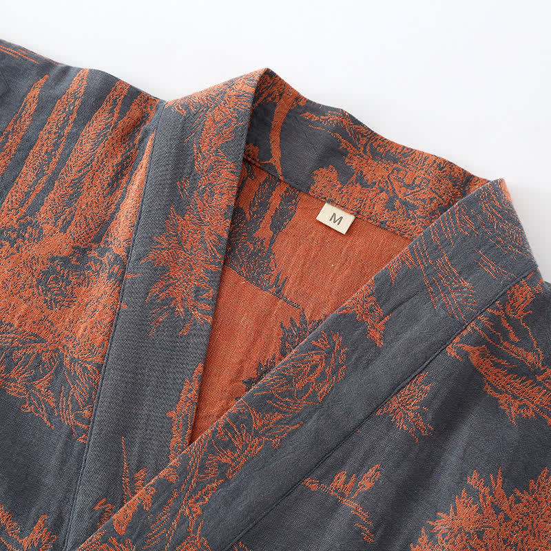 Natural Tree Print Bathrobe | Lightweight Pure Cotton | Unisex Design