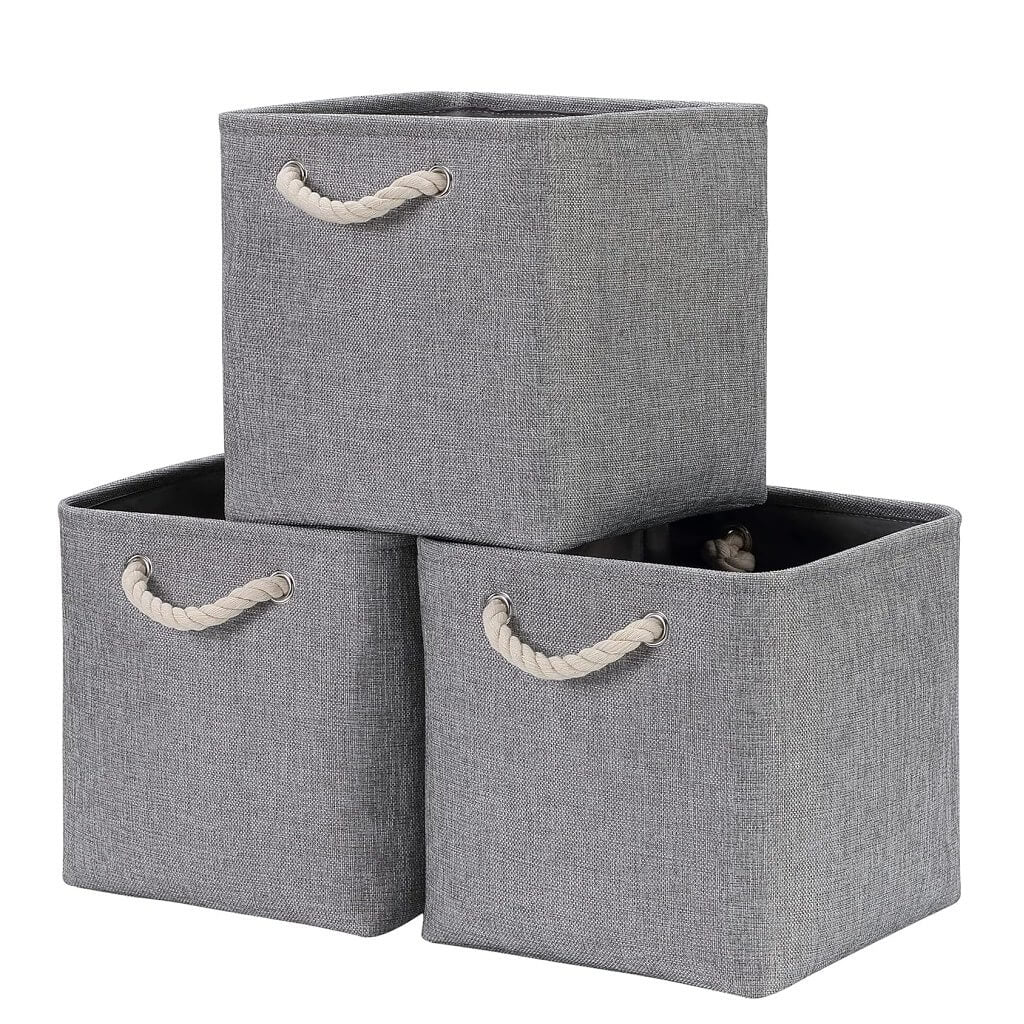 Grey Storage Baskets | Durable Fabric with Rope Handles | Set of 3 Sizes