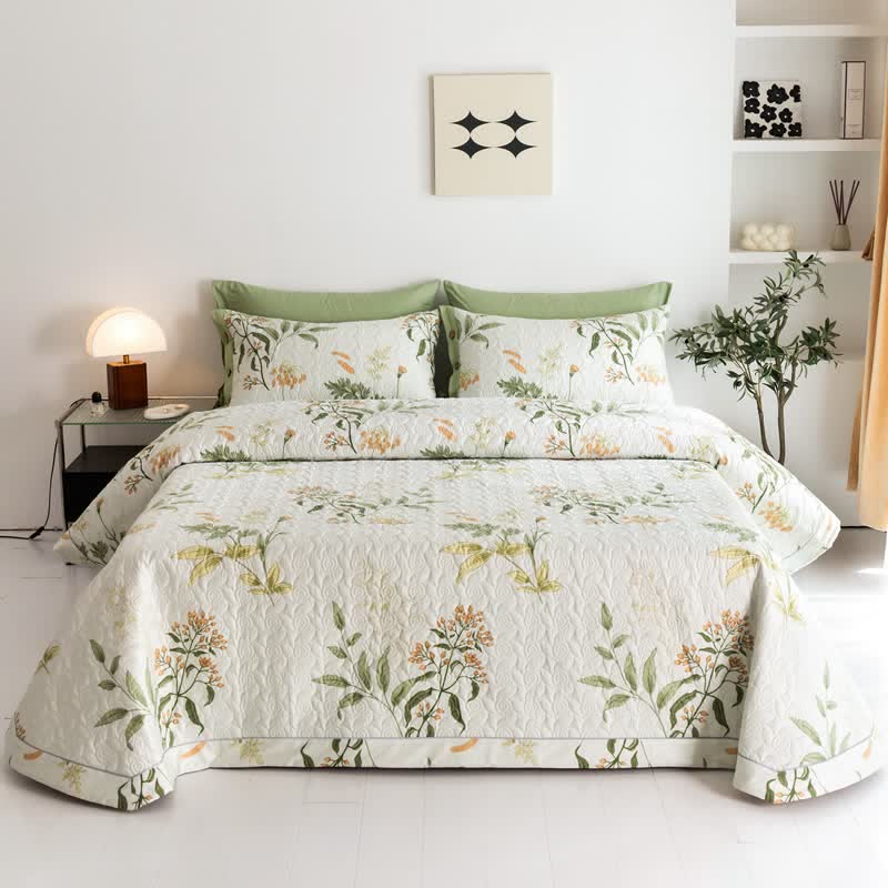 Floral Quilted Bedding Set | 100% Organic Cotton | Queen Size, 2 Pillowcases