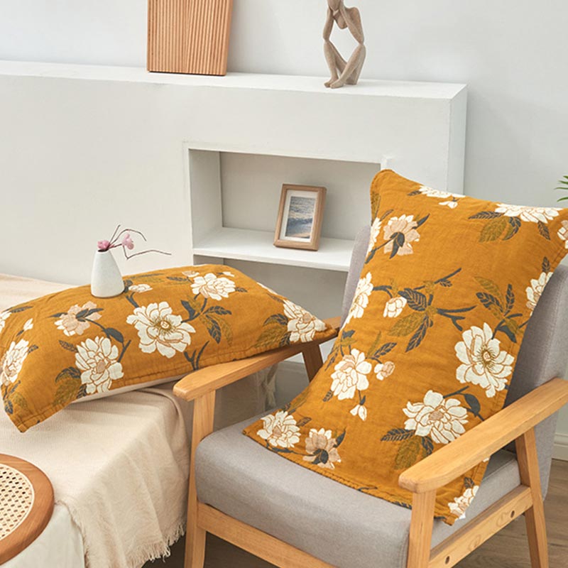 Cotton Pillow Towel Set | Breathable Yellow Gauze | 2 Pieces