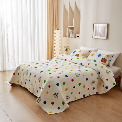 Quilted Cotton Bedding Set | Polka Dot & Pumpkin Design | Queen/King Size