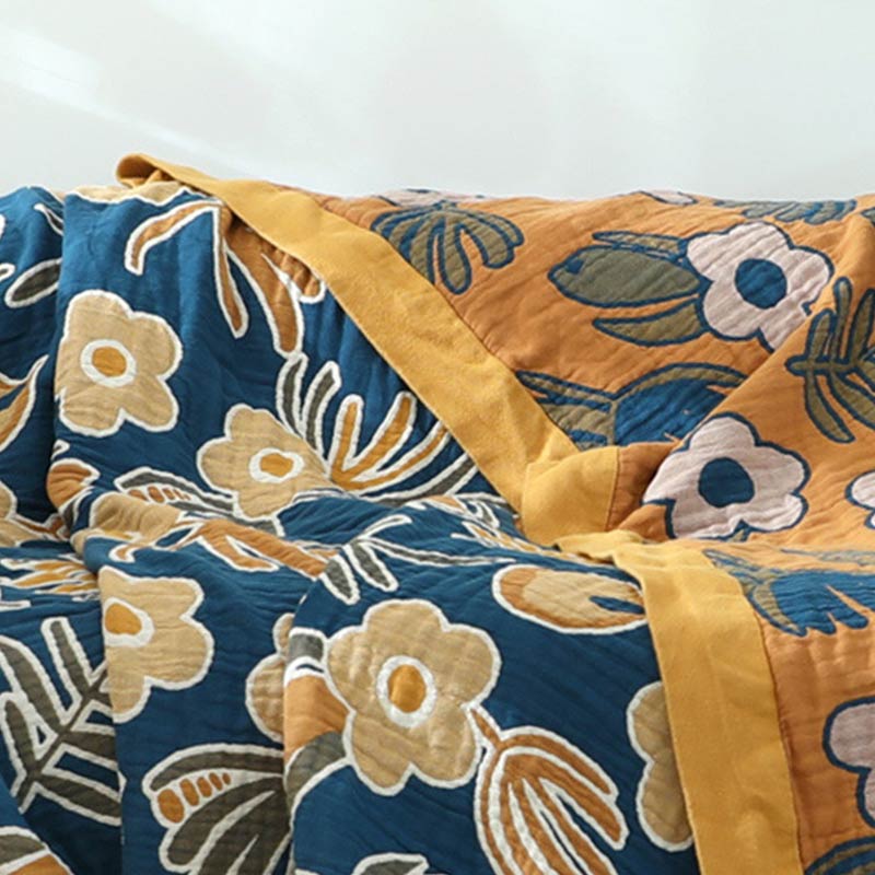 Yellow Flower Sofa Blanket | Soft Cotton Gauze | Reversible Design