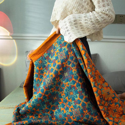 Cotton Quilt Set | Reversible Orange & Blue | 1 Quilt & 2 Pillowcases