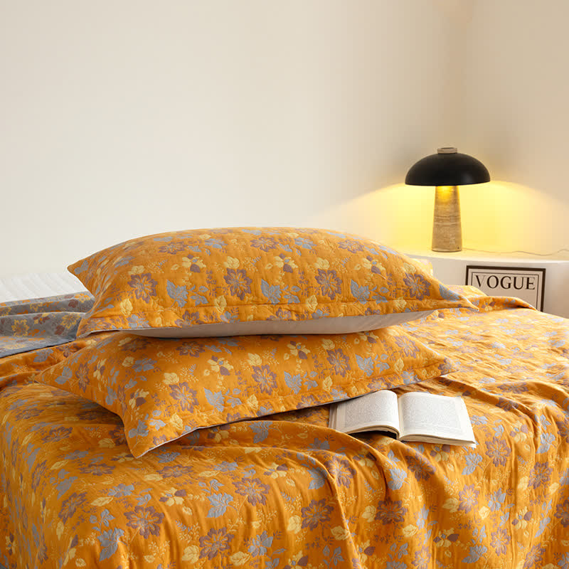 Gauze Floral Quilt Set | 100% Organic Cotton | Queen Size with 2 Pillowcases