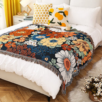 Bright Flower Tassel Blanket | Pure Cotton | Multiple Sizes Available