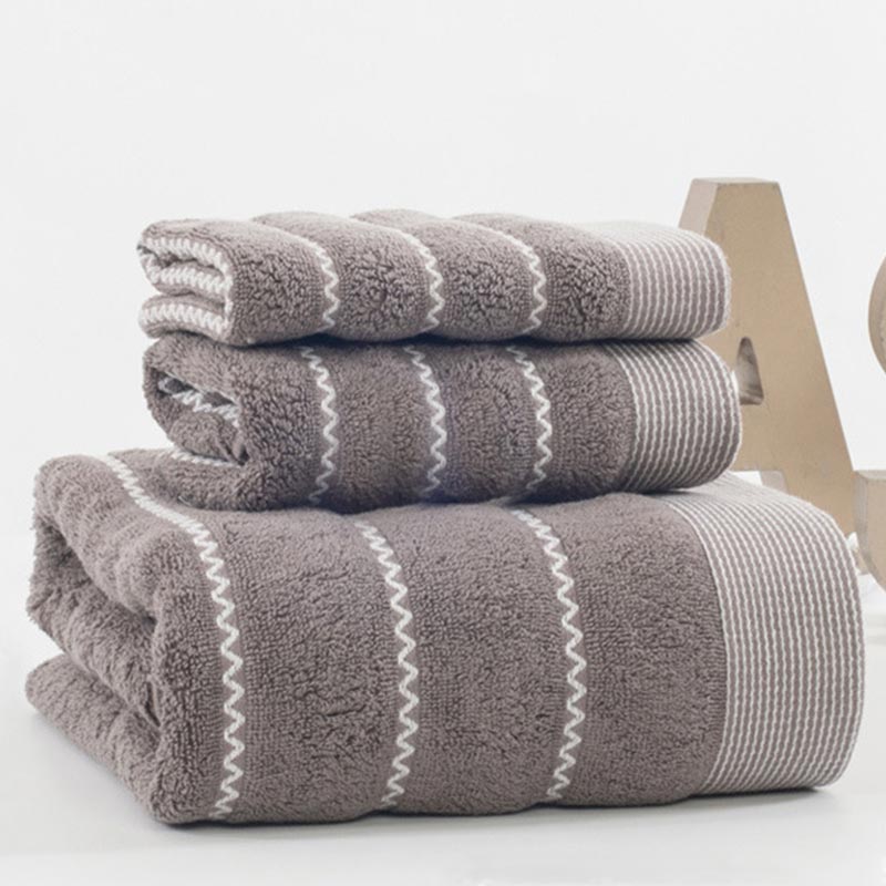 Bath Towel Set | 100% Cotton | Striped | 2 Hand Towels & 1 Bath Towel