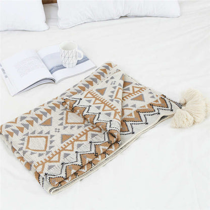 Cozy Knitted Blanket | Soft Acrylic Fiber | Decorative Tassel Design