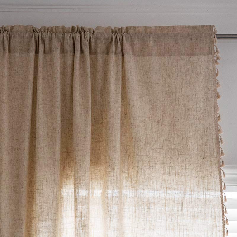 Boho Light Filtering Curtain | Beige Polyester | 1 Piece