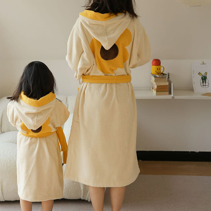Flower Colorblock Hooded Bathrobe | Soft Cotton Fabric | Kids & Adults Sizes
