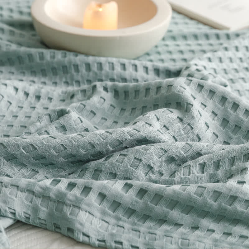 Solid Color Waffle Cotton Reversible Quilt | 100% Organic Cotton | Full/Queen Size