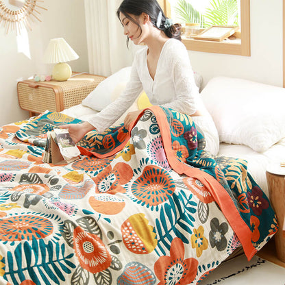 Boho Flower Cotton Quilt | Cartoon Pattern | Full/Queen/King Sizes