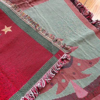 Christmas Tree Tassel Blanket | Soft Polyester-Cotton Blend | 51" x 63"