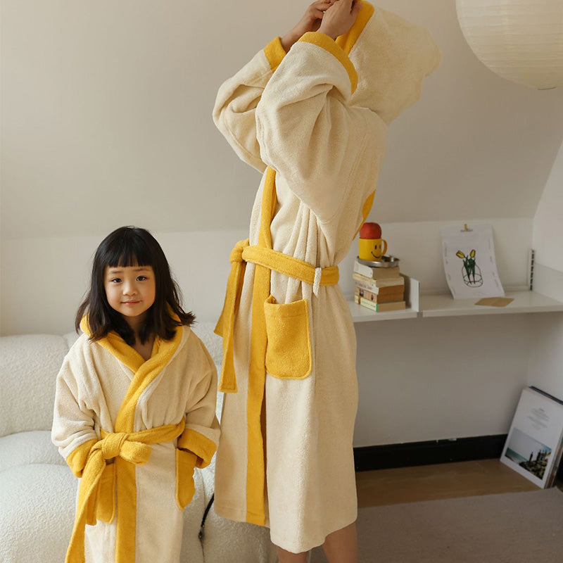 Flower Colorblock Hooded Bathrobe | Soft Cotton Fabric | Kids & Adults Sizes