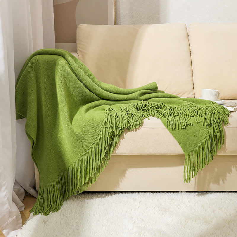Tassel Throw Blanket | Soft Acrylic Fabric | 50" x 70" or 51" x 94"