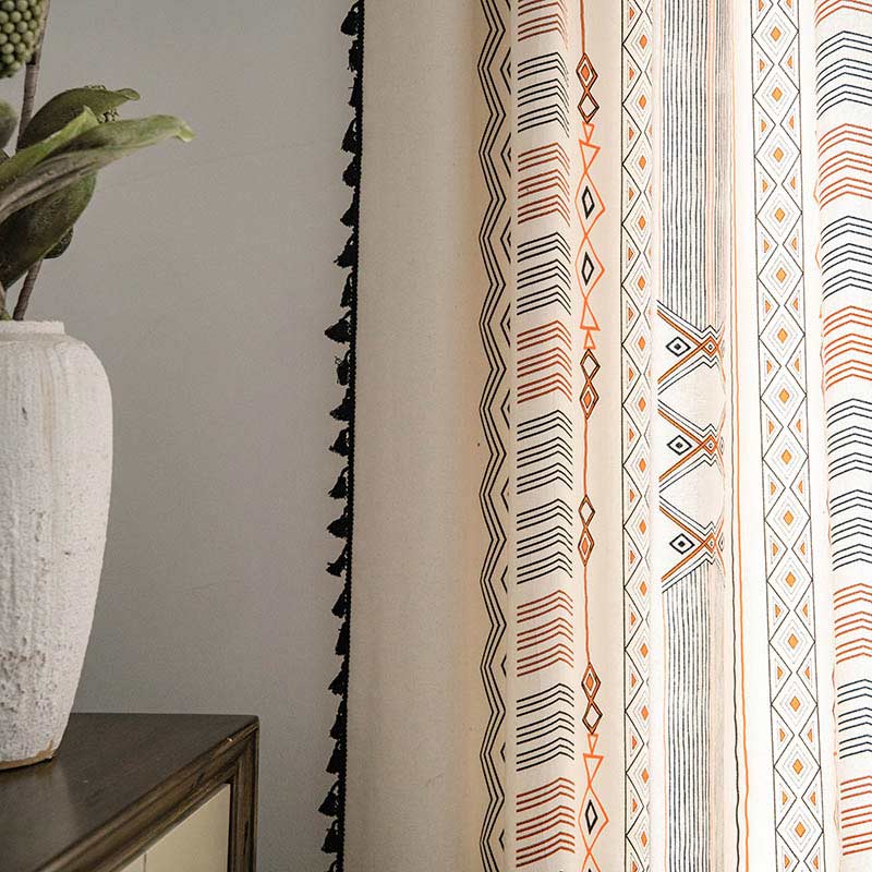 Semi Blackout Curtain | Cotton Blend Fabric | Orange & Black