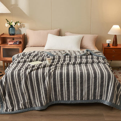 Striped Coral Fleece Throw Blanket | High-Quality Polyester | Available in Full, Queen, King Sizes