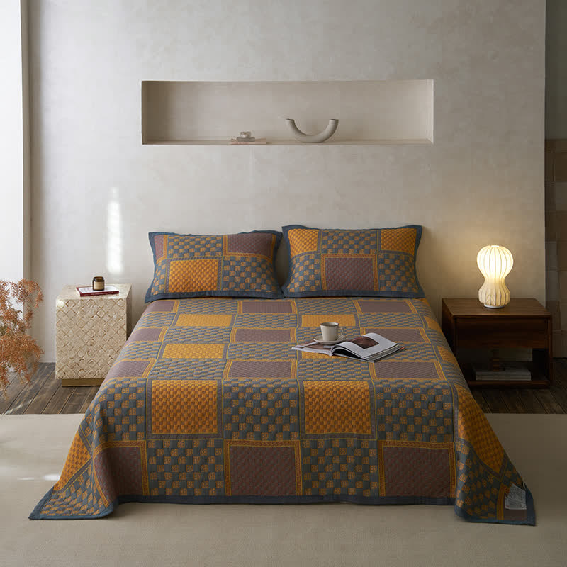 Cotton Gauze Quilt Set | 100% Organic Cotton | Retro Print with Pillowcases