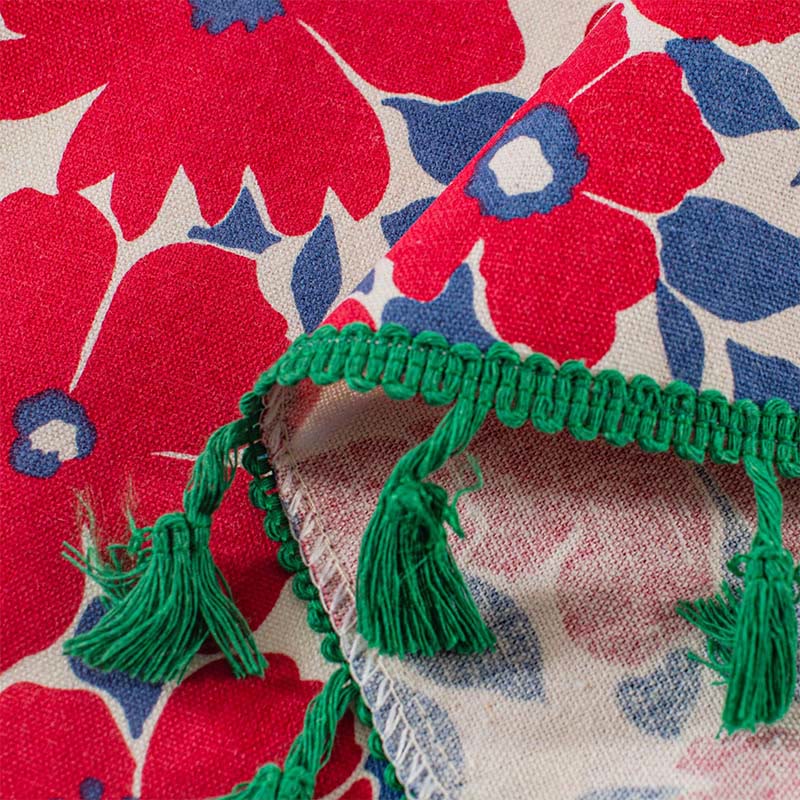 Red Flower Print Tier Curtain | Cotton Linen | 59"W x 17"L, 23"L, or 36"L