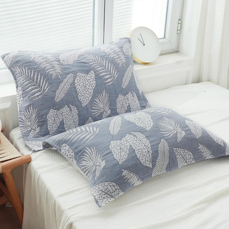 Cotton Pillow Towel Set | Breathable Leaf Print | 2 Pieces