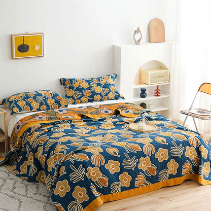 Yellow Flower Sofa Blanket | Soft Cotton Gauze | Reversible Design