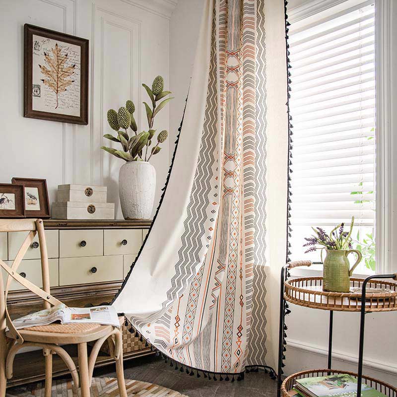 Semi Blackout Curtain | Cotton Blend Fabric | Orange & Black