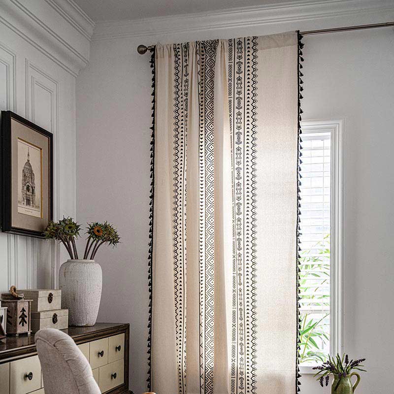 Geometric Tassel Curtain | Cotton Blend Fabric | Semi Blackout