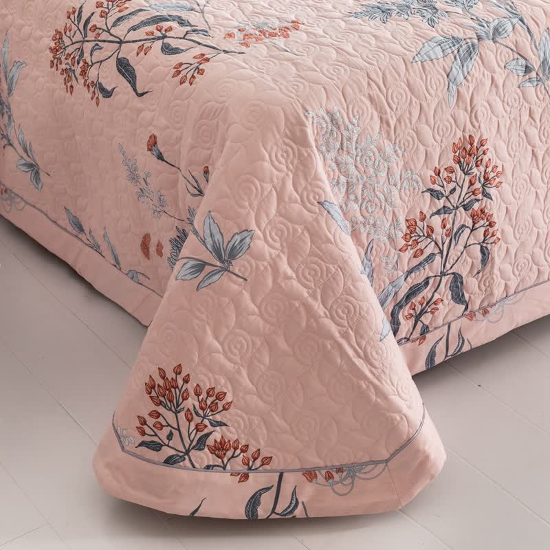 Floral Quilted Bedding Set | 100% Organic Cotton | Queen Size, 2 Pillowcases