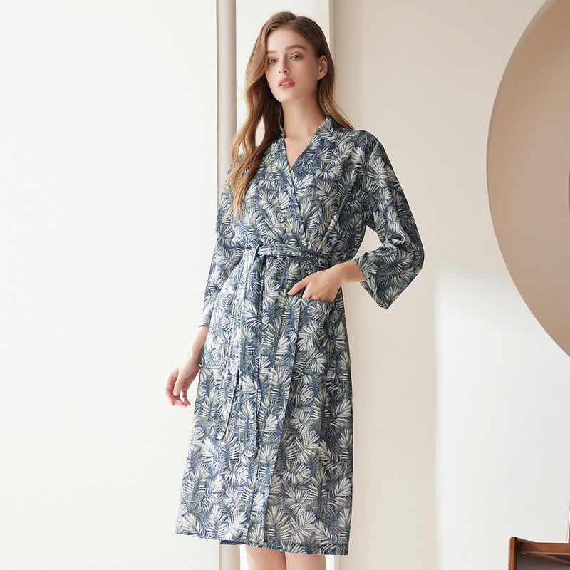 Palm Leaves Bathrobe | Absorbent Polyester | Loose-Fit Design