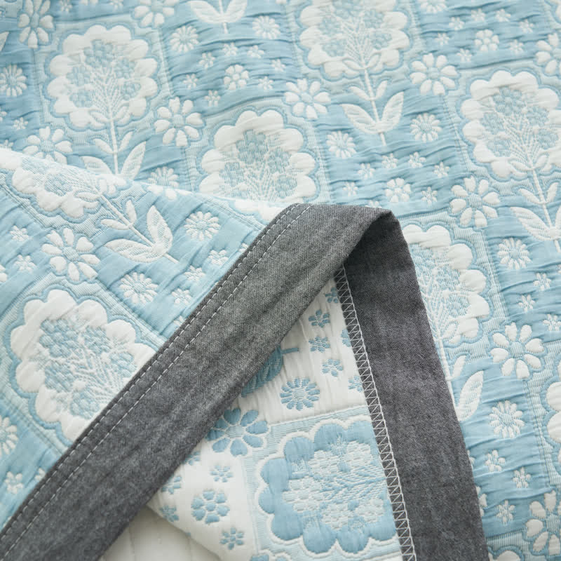 Summer Floral Cotton Gauze Quilt Set | 100% Organic Cotton | Full/Queen Size