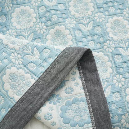 Summer Floral Cotton Gauze Quilt Set | 100% Organic Cotton | Full/Queen Size