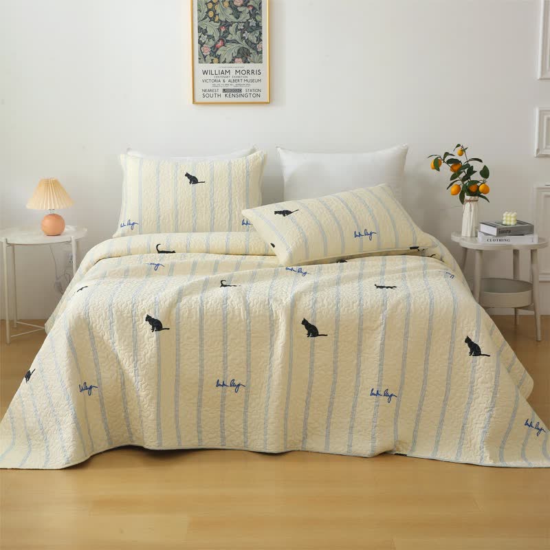 Pure Cotton Reversible Quilt | Black Cat Print | Available in Full, Queen, King Sizes