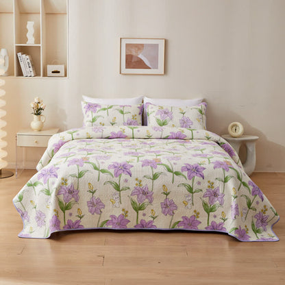 Quilted Cotton Bedding Set | Eco-Friendly Floral Design | Queen Size with 2 Pillowcases