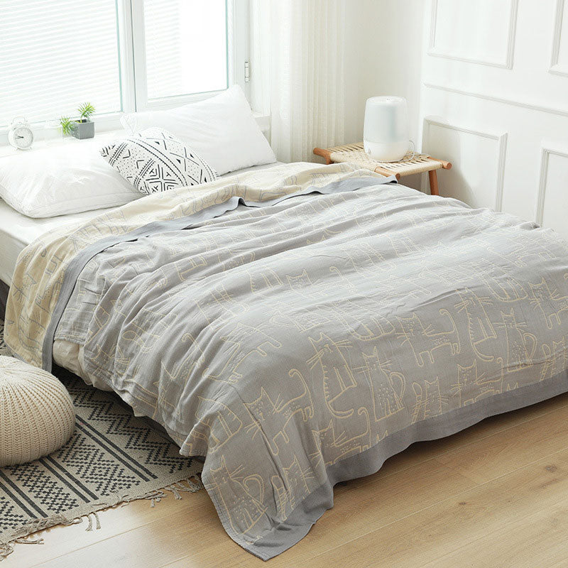 Cat Print Cotton Quilt | Reversible Design | Full/Queen Size