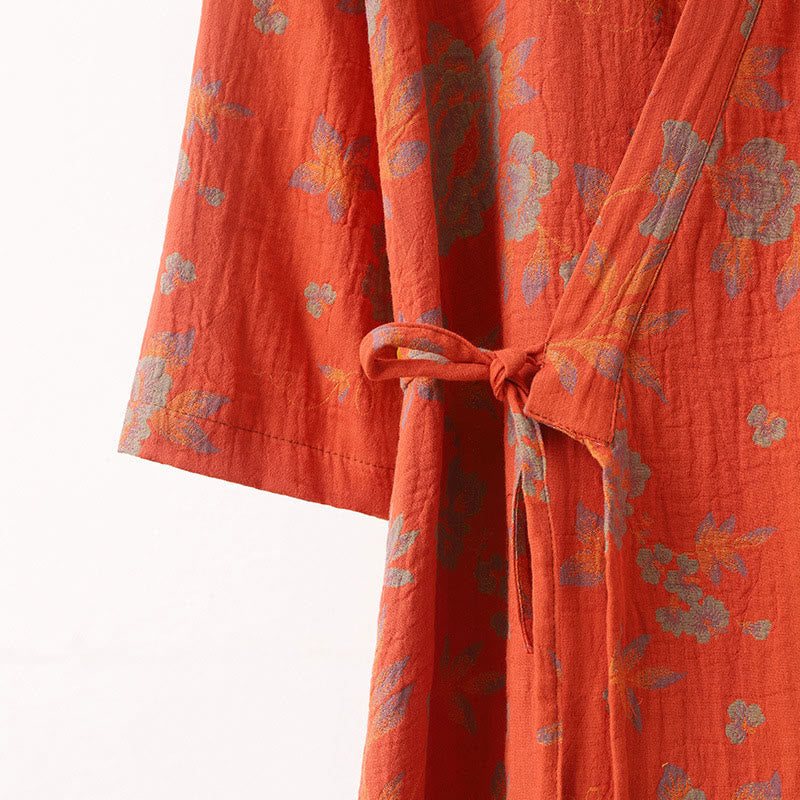 Unisex Cotton Bathrobe | V-Neck Double-Layer Jacquard