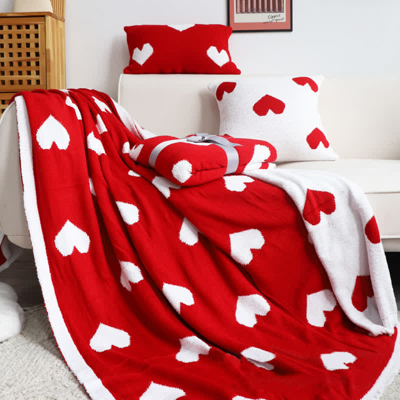 Heart Print Reversible Throw Blanket | Soft Acrylic-Polyester Blend | 51"x63" or 59"x79"