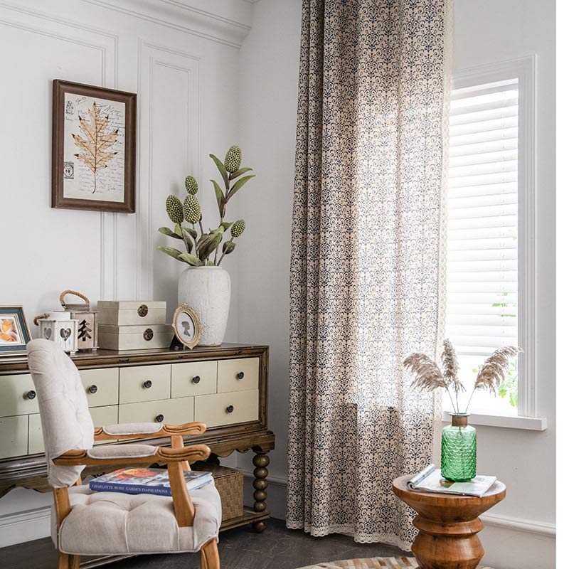 Boho Semi-Blackout Curtain | Cotton Blend | Blue Pattern