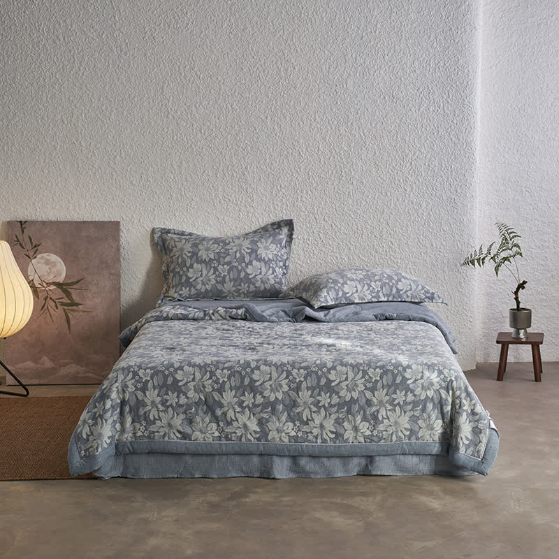 Double-Layer Cotton Gauze Floral Quilt | Eco-Friendly Organic Cotton | Available in Full, Queen, King Sizes
