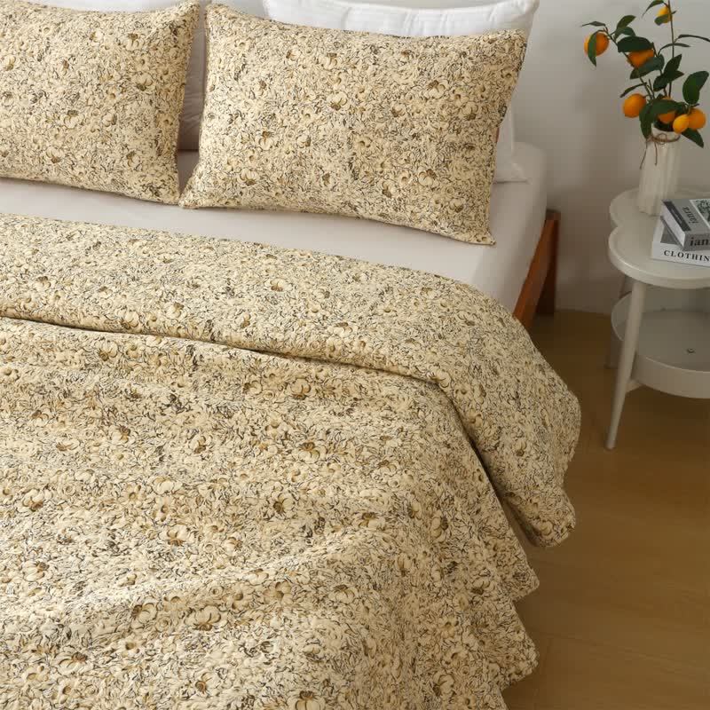 Organic Cotton Quilted Bedding Set | Floral Pattern | Full/Queen/King Options
