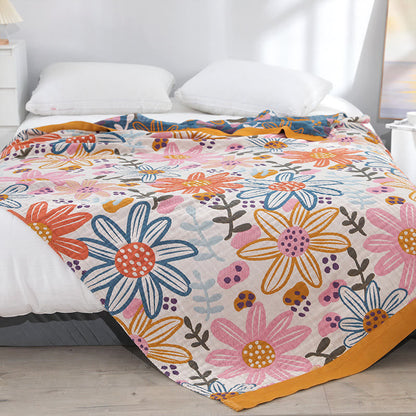 Reversible Cotton Gauze Quilt | Childlike Flower Design | Full/Queen/King Sizes