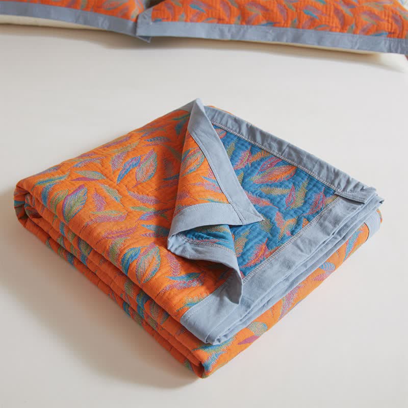Cotton Gauze Quilt | Reversible Feather Design | Full/Queen Size