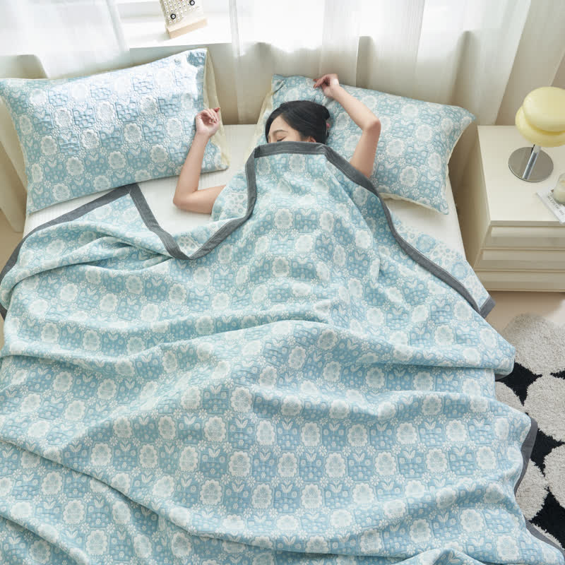 Summer Floral Cotton Gauze Quilt Set | 100% Organic Cotton | Full/Queen Size