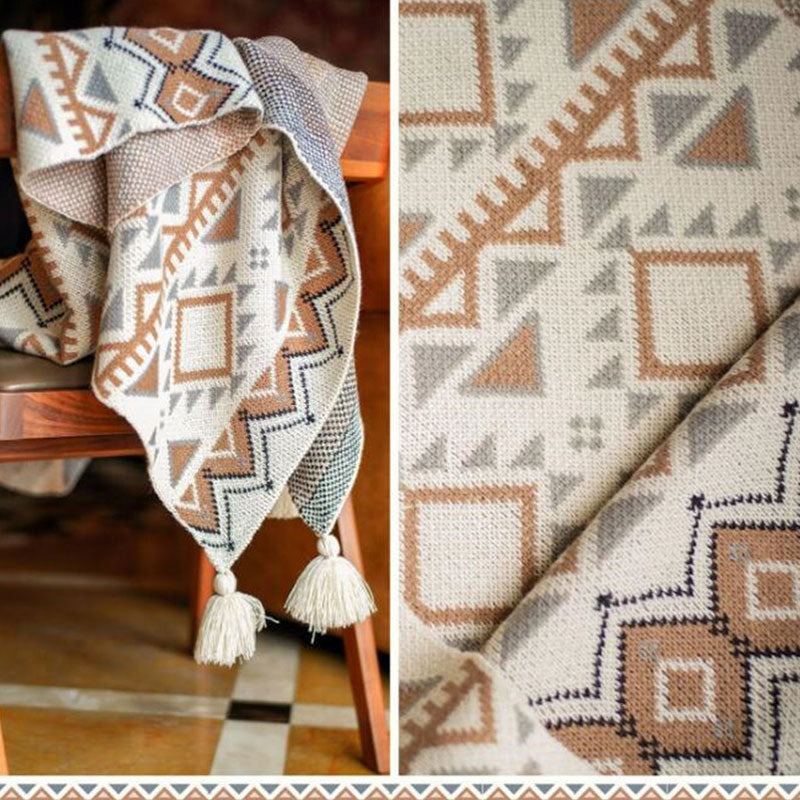Cozy Knitted Blanket | Soft Acrylic Fiber | Decorative Tassel Design