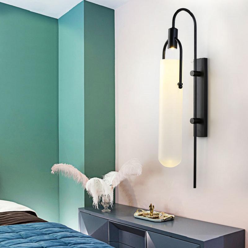 Arc Glass Wall Lamp | Frosted White Glass & Black Frame | Set of 2