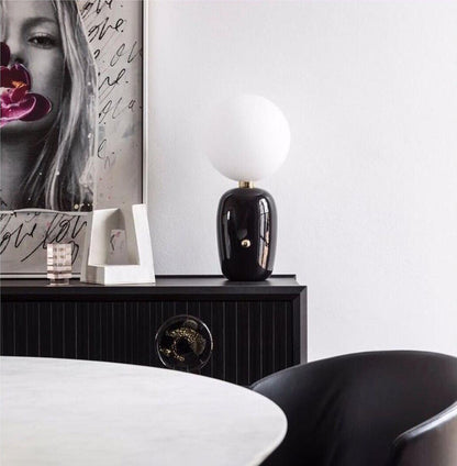 Kade Table Lamp | Blown Glass & Metal | Gold, White, or Black Base