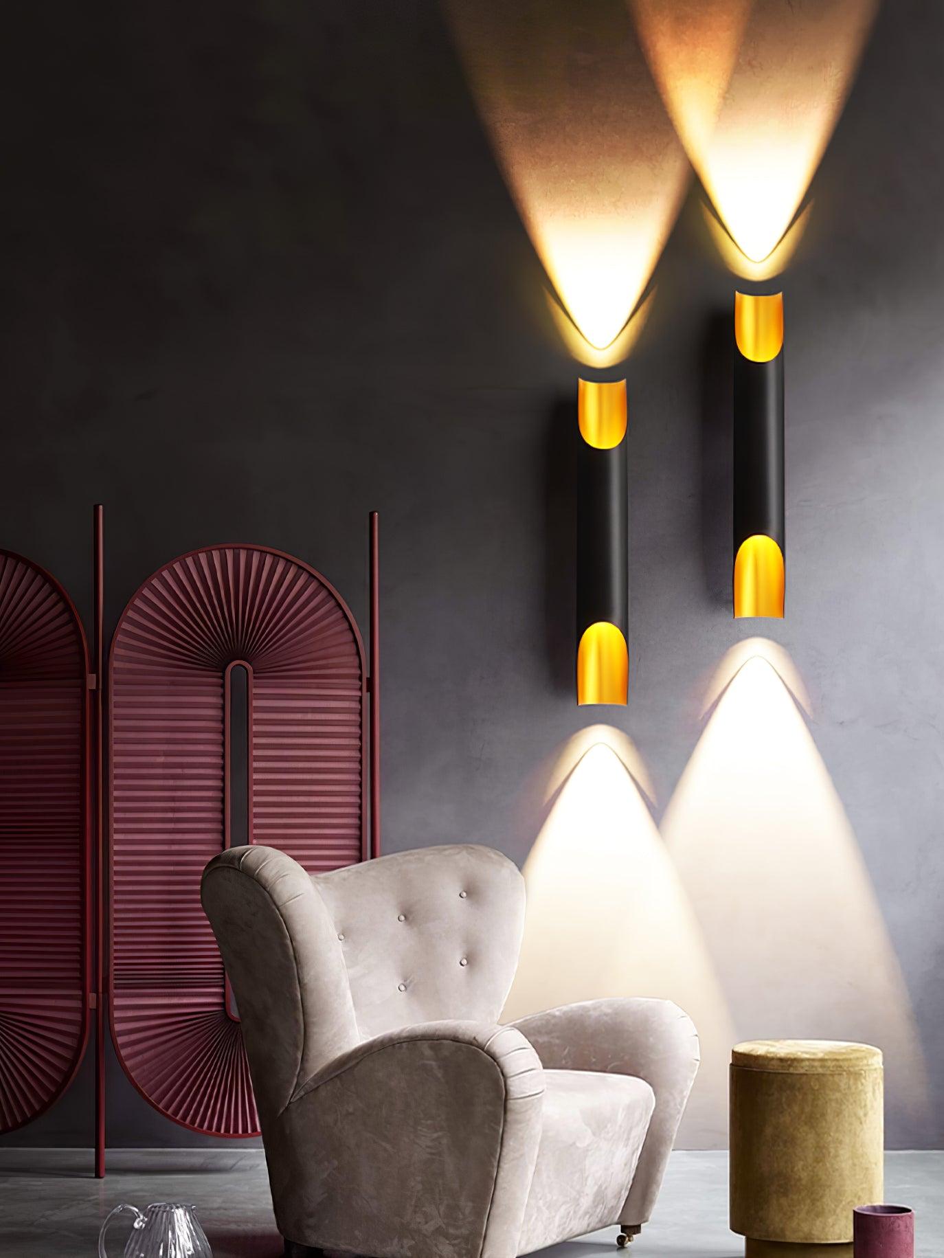 Abigali Straight Wall Lamp | Metal, Iron, Aluminum | Black & Gold, White & Gold