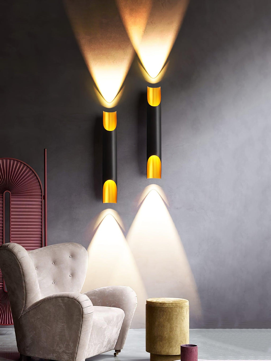 Abigali Straight Wall Lamp | Metal, Iron, Aluminum | Black & Gold, White & Gold