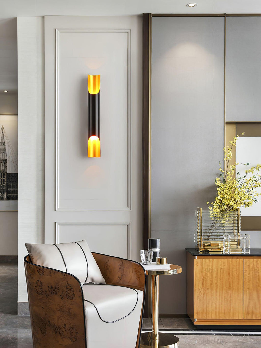 Abigali Straight Wall Lamp | Metal, Iron, Aluminum | Black & Gold, White & Gold