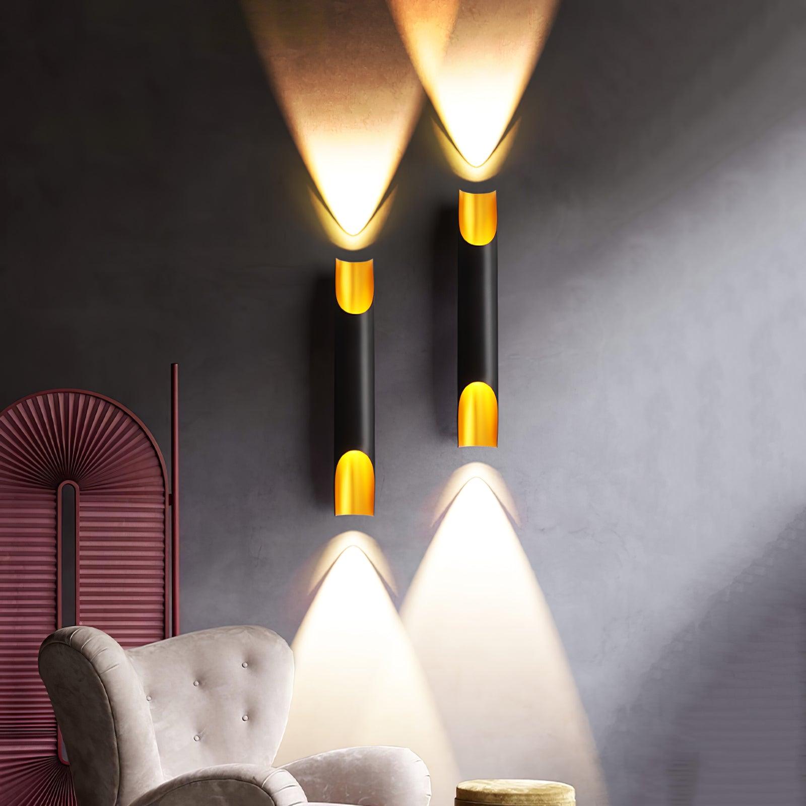 Abigali Straight Wall Lamp | Metal, Iron, Aluminum | Black & Gold, White & Gold