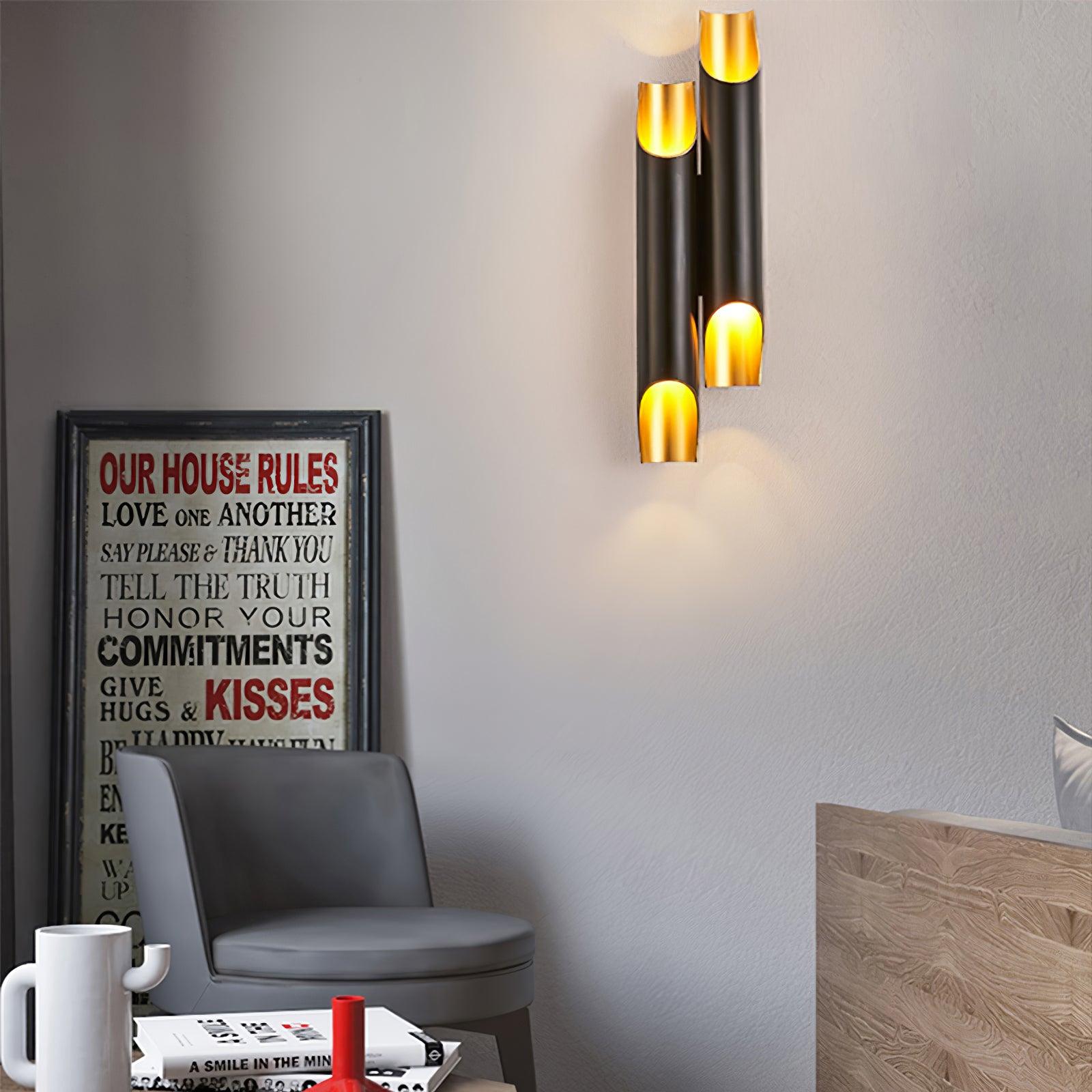 Abigali Straight Wall Lamp | Metal, Iron, Aluminum | Black & Gold, White & Gold